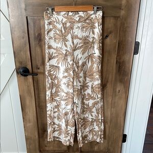 Nicole Miller Cream and Brown Wide Leg Pants